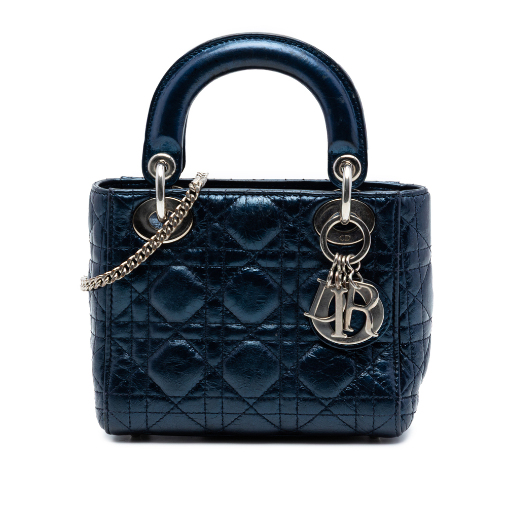 Pre-Loved Dior Mini Metallic Calfskin Cannage Lady Dior